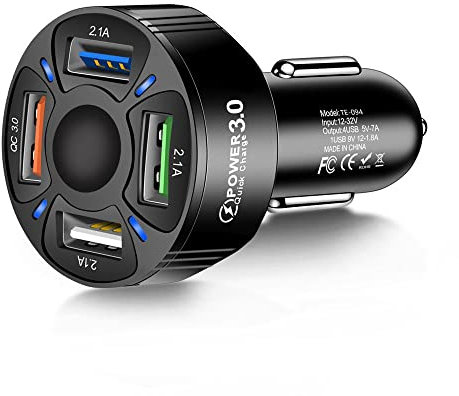 Ziyan 7A 35W QC 3.0 Universal 12-32V Autoladegerät Zigarettenanzünder 4 USB Ladegerät KFZ LKW Auto Ladeadapter Adapter Handy mit Android, Samsung Galaxy, Huawei, Xiaomi