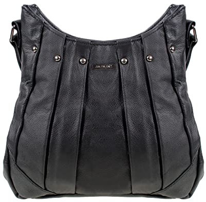 AR BRAND EST. 2021 Borsa a mano da donna in vera pelle morbida a tracolla nera, Nero , MED