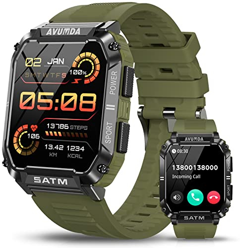 AVUMDA Smartwatch für Herren, 1,95 Zoll (4,95 cm), großes Display, Aktivitätstracker, Schrittzähler, Pulsmesser, SpO2, Smartwatch für Herren, Musik-Player, 123 Sportmodi, Benachrichtigungen für