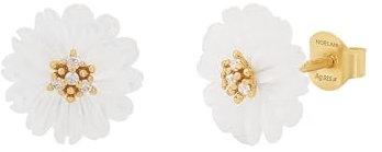 NOELANI Ohrstecker 925 Sterling Silber Perlmutt Damen Ohrschmuck, mit Zirkonia synth., 1 cm, Gold, Blume, Kommt in Schmuck Geschenk Box, 2036052