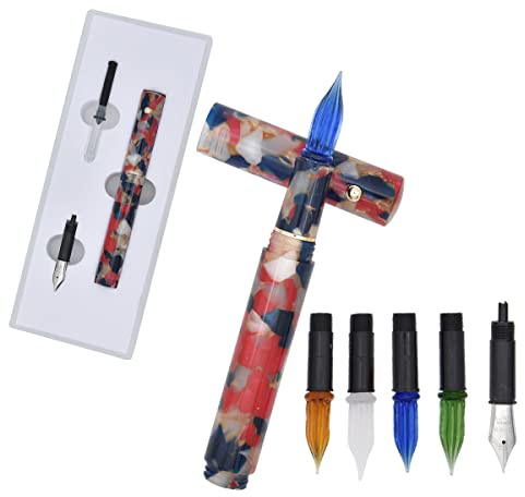 SIPLIV Resin Acryl Multifunktionaler Doppelzweck Stift Glas Dip Pen Füllfederhalter Taschenformat Reise Kurzer Stift mit 5 Arten Ersatz Stiftfeder - Blau