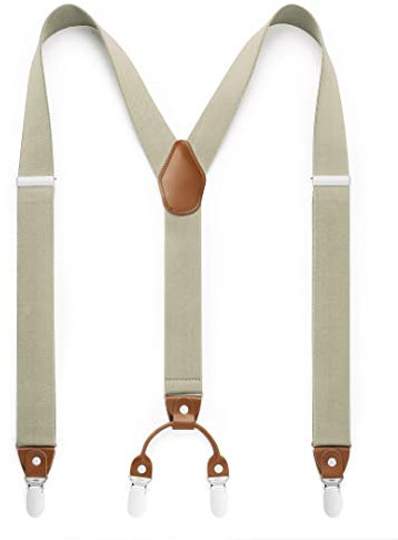 HISDERN Herren 3,5 cm breiter Hosenträger in Y-Form mit sehr Starken 4 Metall Clip für Männer und Damen elastisch und verstellbar Champagner