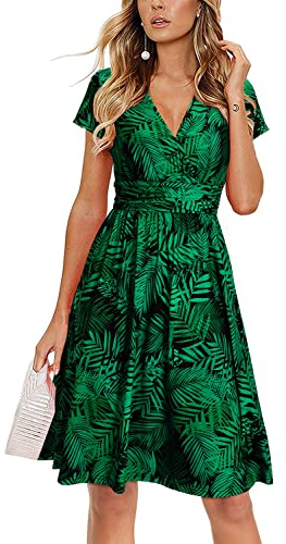OUGES Women's Summer Short Sleeve V-Neck Floral Short Party Dress with Pockets Summer Dress 2023(FloralZ28-419,L)