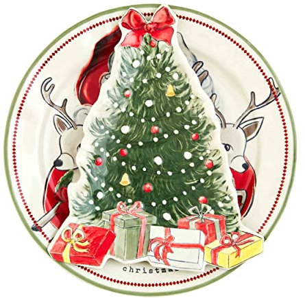 Mud Pie Piatto annidato di Natale, Babbo Natale, diametro 30,5 cm | albero 10 3/4 x 8 3/4