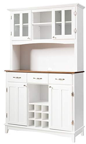 GiantexUK Kitchen Storage Cabinet, Wooden Freestanding Cupboard with 4 Cabinet, 3 Drawers, 9 Wine Compartments, Glass Doors & Adjustable Shelves, Large Tall Buffet Sideboard for Living Room (White)