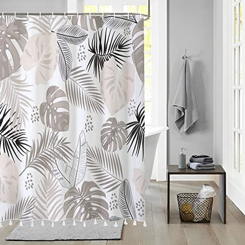 Bovlleetd Bohème Salle de Bain Rideau imperméable Art Abstrait frangé Rideau de Douche médiéval Tropical Plante frangée Douche Lavable Crochet Rideau décoratif 180x200cm
