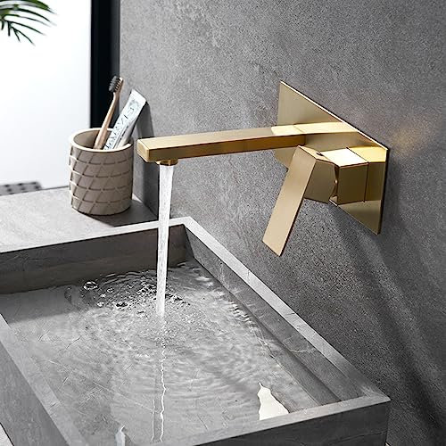 ZYCDP Wasserhahn Bad Wand,Edelstahl,2-Loch Badarmatur Heiß Und Kalt,Einhand-Waschtischarmatur,Badarmatur Waschbecken Mischbatterie Armatur für Badezimmer,Gebürstetes Gold