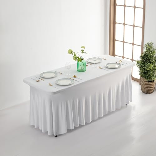 EBETA Elastisch Tischhussen Stretchhusse, Büffet Tischdecken Biertischhusse Bierzeltgarnitur Husse für Hochzeit Event Rock 183 * 76 * 76 cm (Weiß)