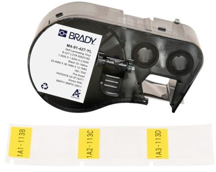 Brady Selbstlaminierendes Vinyl-Vorgefertigte Etiketten für Etikettendrucker BMP41/BMP51/BMP53/M511 - 180 Klebeetiketten - Schwarz auf Gelb, transparent (25,40 mm (B) x 38,10 mm (H)) - M4-91-427-YL