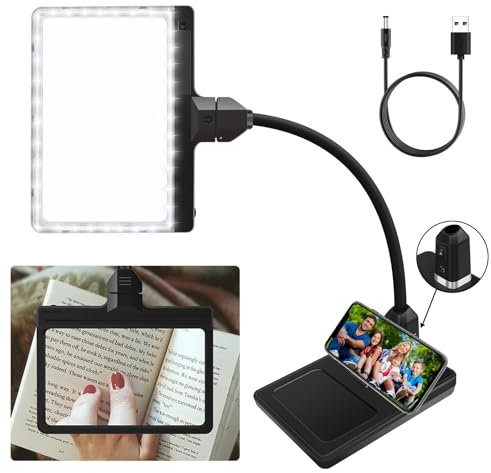 Lupe mit Licht 4X, Flexible Schwanenhals Schreibtischlampe USB-Aufladung Telefonständer, Große Seite Lupen zum Lesen von Büchern, Drucken, Malen, Nähen, Handwerk Schließen Arbeit