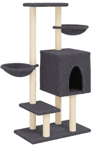 vidaXL Kratzbaum, Katzenbaum mit Sisal Kratzsäulen, Katzenkratzbaum mit weicher Plüsch, Katzenspielturm Katzenturm Katzenmöbel, Dunkelgrau