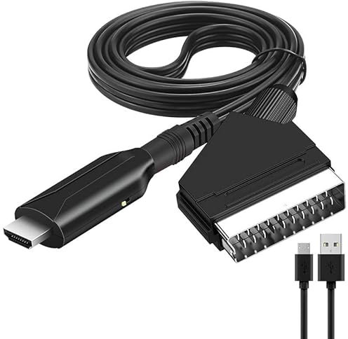 BAIFULAI Convertisseur péritel vers HDMI, câble péritel vers HDMI 1 m, adaptateur audio vidéo HD 1080p pour HDTV, STB, VHS, Xbox, PS3