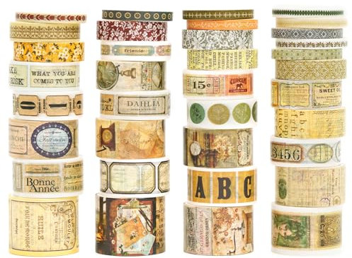 Songdao Retro Washi Tape Set Dekorative Antik Masking Tapes Breite Chronik Klebeband Bunt für Kunst, DIY Handwerk, Tagebuch, Planer, Scrapbook, Verpackung (Sophia's Letters)
