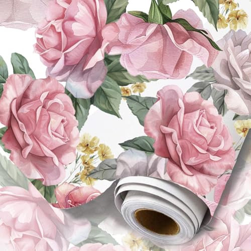 BEUNITONE 118.1in x 11.7in Tapete Zum Abziehen Und Aufkleben Im Vintage Stil Mit Blumen Retro Kontaktpapier Mit Rosa Rosen Für Selbstklebendes Schubladen Dekorpapier Zuschneidbar Florale Tapete