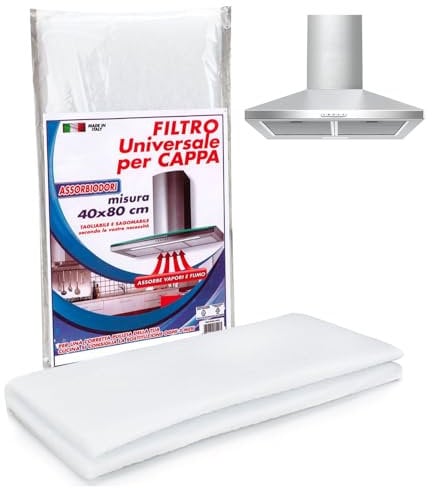 DETERMONDO 3 Filtri per Cappa Cucina Universali 40x80 cm, Filtro Cappa Cucina tagliabile, aspirante, 100% Poliestere, Lavabile a Mano, Inodore, Atossico, Made in Italy, Bianco