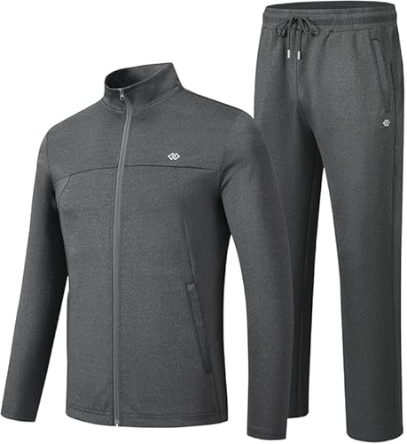 MoFiz Jogginganzug Herren Trainingsanzug Sportanzug mit Reissverschluss Gym Tracksuit Laufanzug für Alle Jahreszeiten Dunkelgrau-C XL