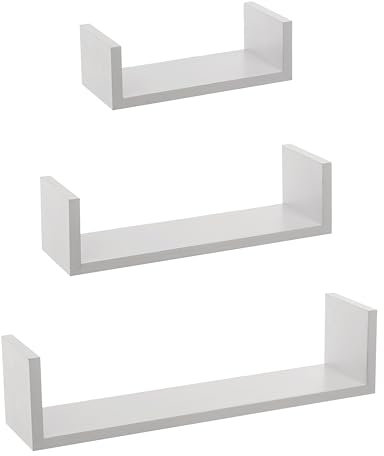 H HANSEL HOME Estantería de Pared, Juego de 3 Estantes, Baldas Flotantes, Estanteria Flotantes de Pared, Montaje Oculto, Juego de Baldas para Libros y Objetos de Decoración, Blanco, 42/32/22cm