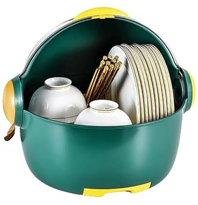 GAOCUNBING Scolapiatti per cucina, con coperchio in plastica, multifunzione, salvaspazio, accessori da cucina, verde scuro