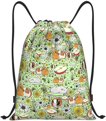 HJLUUFT Meerschweinchen-Rucksack mit Kordelzug, wasserdichter Rucksack und Cinch-Tasche mit verstellbaren Kordelzügen, Schwarz, Medium