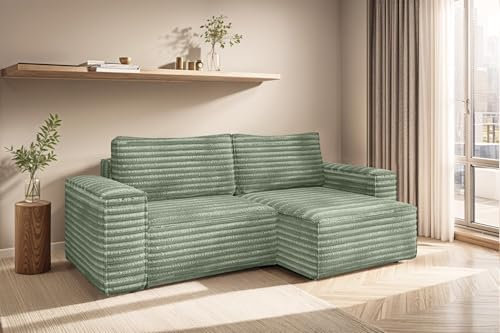 Fun Möbel Ecksofa Schlafsofa Madlen Stoff Velo (Olivgrün, Ottomane Rechts)