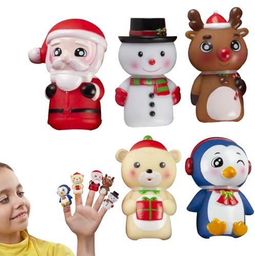 Weihnachts-Fingerpuppen,Weihnachts-Fingerspielzeug | 5X Weihnachtsgeschichten-Fingerpuppe | Fingerpuppe mit Zeichentrickfigur, Weihnachtsmann, Spielzeitpuppenspielzeug für Kinder, und Mädc
