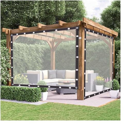 UHEKC Transparente Planenvorhänge for Den Außenbereich, Klare Pergola-Seitenteile, Transparente Kunststoffplane mit Ösen, for Pergola, Terrasse(2x6m/6.56x19.68ft)