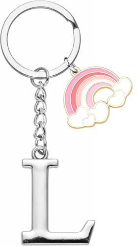 ZYMGUO lettre initiale pendentif Porte-clés,Arcobaleno lettre initiale porte-clés cadeau amis soeurs,argent A-Z 26 lettre initiale pendentif porte-clés - cadeau femme homme anniversaire porte-clés (L)