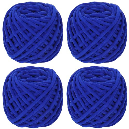 Coopay Chunky Wolle zum Häkeln, 4 x 90g Dicke Wolle zum Stricken Dickes Garn, Plüschgarn Wolle zum Stricken, Weich Wolle Dickes Garn Flauschig für Decken, Schals, Puppen - Saphirblau