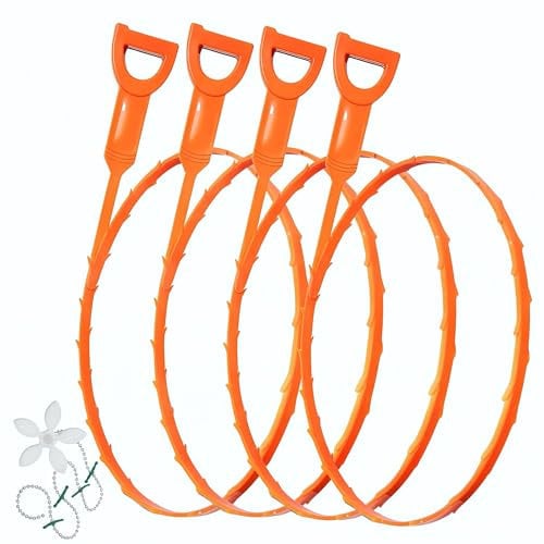 4Pack-25inch Drain Snake, Drain Clog Remover, Hair Removal Tool, Sink Cleaner, Hair Remover for Sink Shower Bathtub Tub, Toilet, Sewer (with 1*Flower Cleaner Chain)