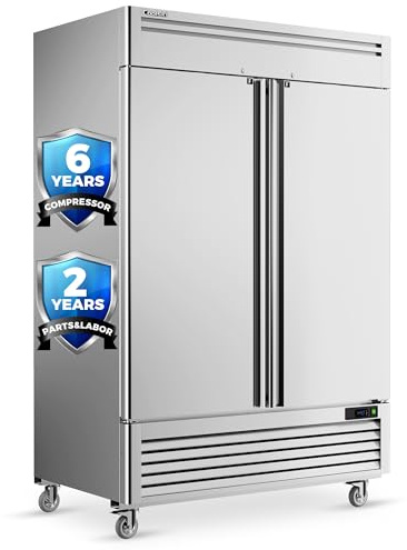 Coolski 54W Commercial Freezer, -13℉ ~-5℉, 49 Cu.Ft 2 Door Reach-In Stainless Steel Upright Freezer for Restaurant, Cafe, Shop, Business, 8 Adjustable Shelves