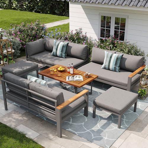 DRIXNO Gartenlounge-Set für 7-8 Personen, Outdoor-Sofa-Set, Gartenmöbel Set, Balkon, Terrasse, Wetterfest Sitzgruppe Essgruppe, Gartengarnitur, Gestell aus verzinktem Eisen