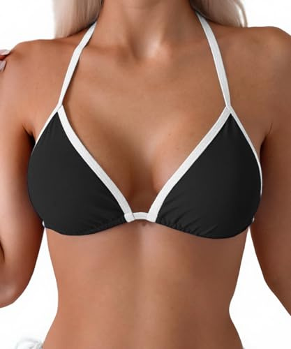 Tainehs Maillot de Bain Sexy pour Femme avec String à Nouer sur Les Deux côtés, Noir/Blanc, Taille XL