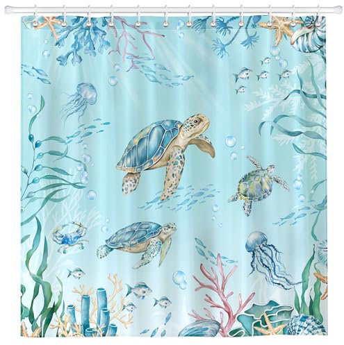 Arquiel Duschvorhang Ozean Meeresschildkröten Waschbar 182x182 cm Polyester Badezimmervorhang Dekor für Bad Dusche Badezimmer mit 12 Ösen und Ringen