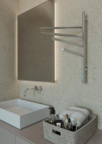 ELNA® Badheizkörper Elektrisch Chrom 60x40 cm, 45W - Elektrischer Handtuchheizkörper aus Edelstahl 304 mit Timer & Thermostat, IP44 Schutz - 4 Schwenkbare Arme 180°, Wandmontage