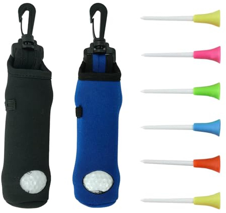 YYMT 2 teilige Golfball Tragetasche, Golftee-Halter-Tasche mit Clip, Tragbare Neopren-Halterung für je 3 Bälle & Tees, zur Aufbewahrung & zum Aufhängen an Golfbag oder Rucksack (Für Damen & Herren)
