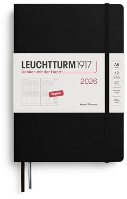 LEUCHTTURM1917 372759 Wochenplaner Medium (A5) 2026, Schwarz, Englisch