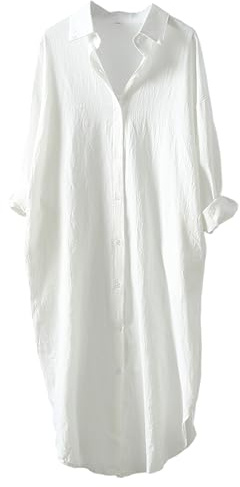 amropi Damen Maxi Hemd Kleid Lockere Langarm Knopf Bluse V-Ausschnitt Schlitz Lässig Kleider mit Gürtel