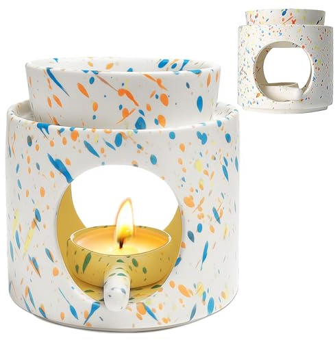 Duftlampe Teelicht mit Teelichthalter, Duftlampe für Ätherische Öle, Candle Warmer Lamp, Keramik Räucherstövchen, Duftöl und Duftwachs diffusor, Stövchen für ätherische Öle, Abnehmbare Schale, Bunt