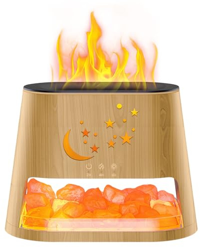 Aroma Diffuser mit Salzsteinlampe, Diffuser Ätherische Öle, Duftöl Diffuser 260ML, 7 Farben LED Luftbefeuchter, mit Timerfunktion, Flammeneffekt Diffusor für ätherische Öle, für Zuhause, Büro, Yoga