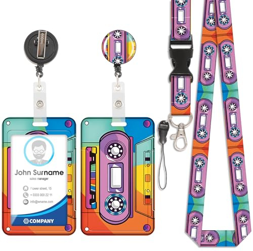 Portes Badge ID avec Lanyard Breakaway, Porte-Cartes avec Détachable Cordon, Porte-Badges avec Lanière et Enrouleur Rétractable, Portes-Badge D'Enseignant Badges d'identification (Style 7)