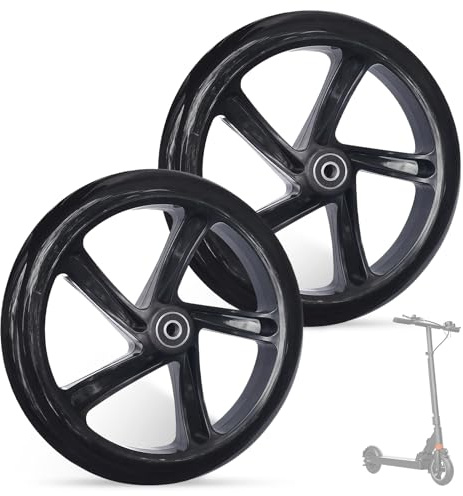 TOATELU 2 Stück 200mm Scooter Rollen, Solide Ersatzräder mit ABEC-7 Kugellager, Verschleißfeste PU-Reifen, 200mm Ersatzräderset, für Allerlei Scooter - Schwarz