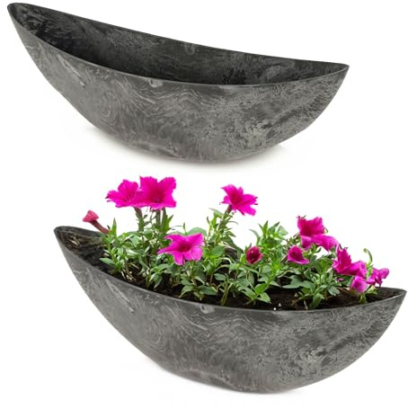 matches21 HOME & HOBBY Lot de 2 grands pots de fleurs ovales pour l'extérieur - 55 cm - Aspect pierre - Pot de fleurs de jardin