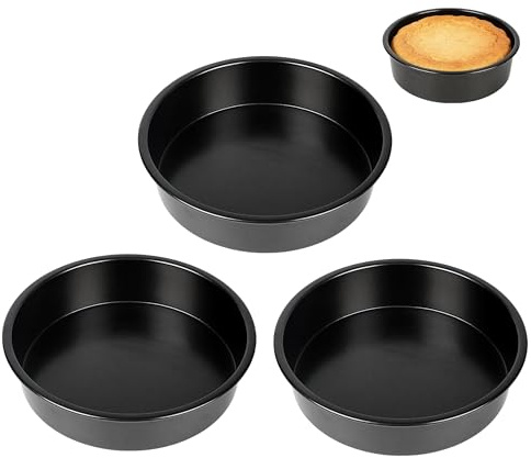 ZHABAYEN 8 Inch Cake Tin Set of 3, Round Cake Tins for Baking, Cake Pan | Round Baking Tin for Birthday Wedding Party,One-Piece Design, 5cm Deep Restaurants, Kitchen,for Cakes, Bread, Roasting, Black