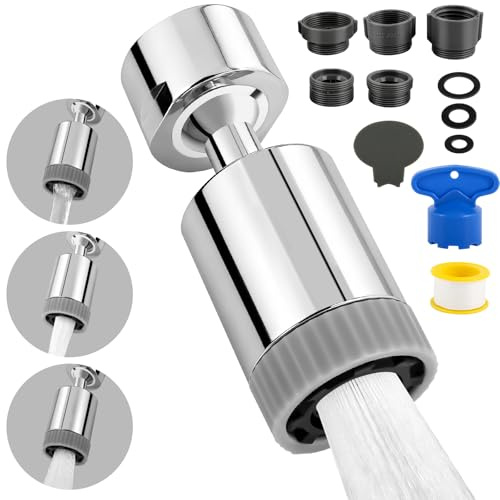 Embout Robinet Cuisine, Mousseur Robinet avec 3 Modes de Fonction | Accessoire 360° Rotatif pour Robinette d'Évier, Brise Jet Robinet Cuisine et Salle de Bain