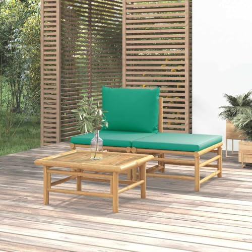 INLIFE Salon de Jardin 3 pcs avec Coussins Vert bambou-362290
