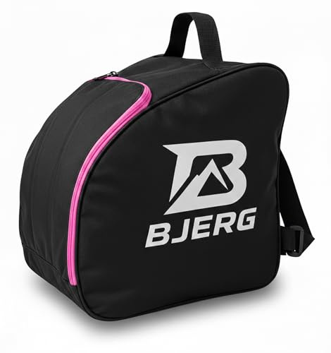 Vov.Vov Bjerg Sac à chaussures de ski pour chaussures de ski et casque de ski - Sac imperméable - Fermeture éclair robuste - Sac à chaussures de ski - Sac à patins à glace (noir avec rose)