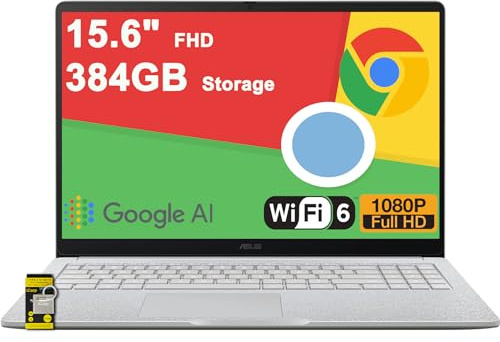 ASUS Chromebook CX15 - Computer portatile leggero da 15,6 pollici FHD antiriflesso Intel Celeron N4500 4 GB RAM 384 GB di memoria (128 GB eMMC + scheda SD da 256 GB) Typc-C Batteria a lunga durata