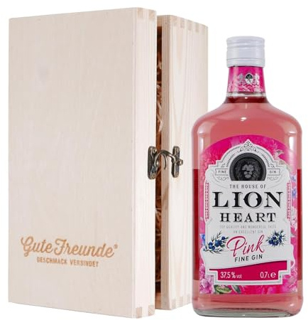 Lion Heart Pink Gin mit Geschenk-Holzkiste