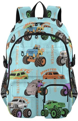 EtherSpher Large Travel Backpack for Women Men Colorful monsters Truck Fire Blue College Work Bag 17.5 Laptops Backpack for Adults Business Back Pack mochilas para trabajo 7-18