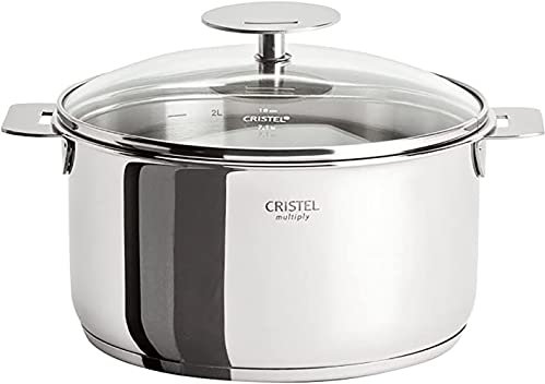 CRISTEL Multiplier antiadhésifs en Acier Inoxydable 4 pintes Casserole avec Couvercle en Verre Argent